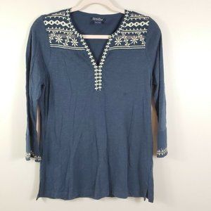 LUCKY BRAND navy embroidered boho tunic blouse